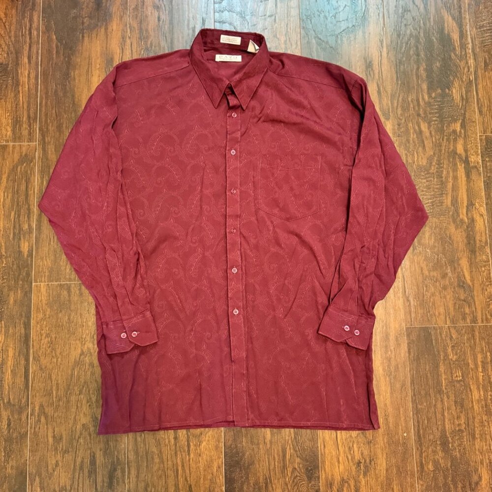 PAVO By Lastrada Mens‎ Dress Shirt XL Cranberry Paisley Collared Button Up